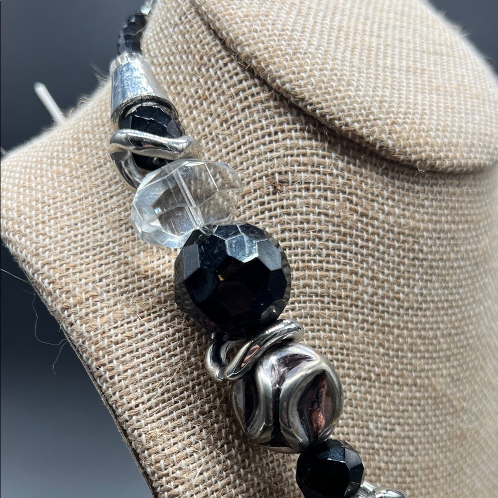 Black & Clear Geometric Statement Necklace | Silv… - image 3
